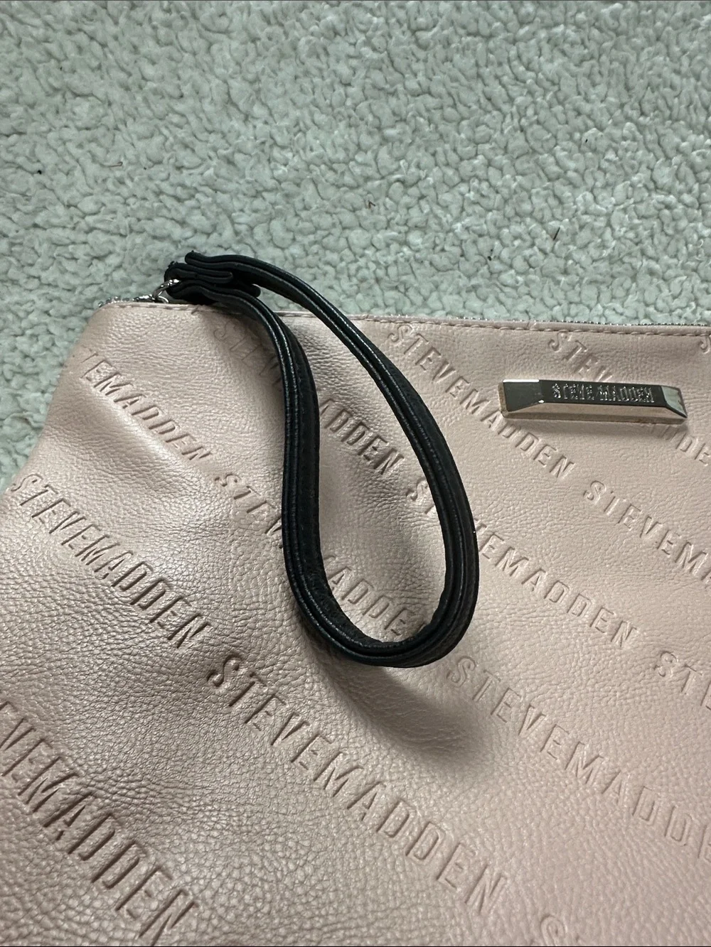Steve Madden Dusty Pink Wristlet Clutch Purse Monogram Faux Leather, EUC